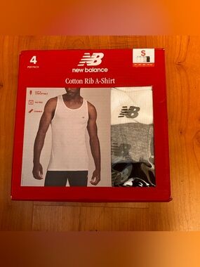 New Balance Men's Cotton Rib Tank Top 4 pack 2 white 1 grey and 1 black 34-36”